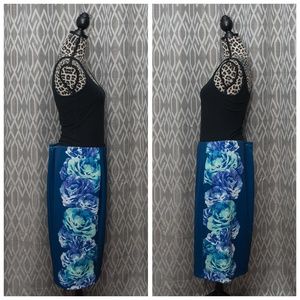 Apt. 9 Scuba Pencil Skirt Blue Flower Print Large